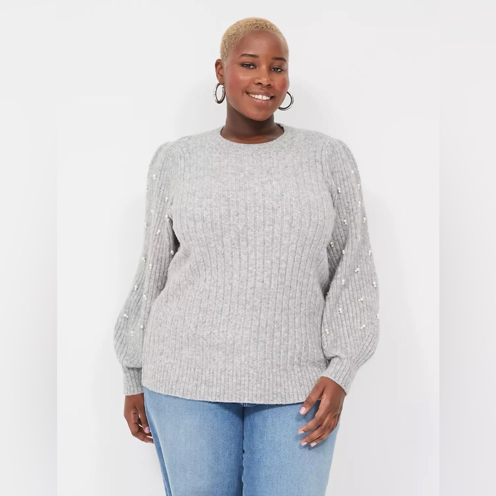 Lane Bryant Gray Sweater with Pearl Accents